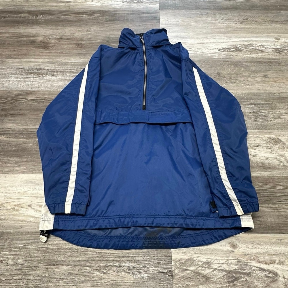 Vintage Nike Blue White Mens L Vented 1/2 Zip Mesh Swoosh Windbreaker Jacket 90s
